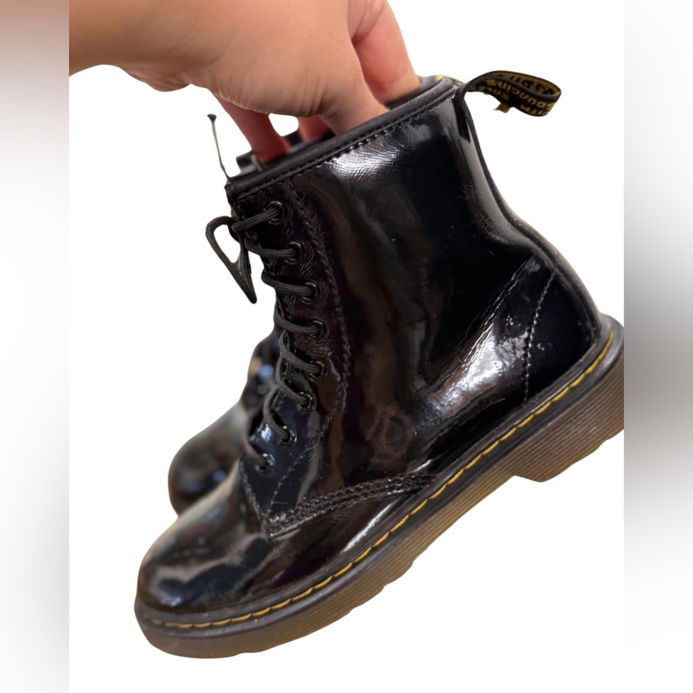 Dr. Martens Junior 1460 Black Patent Leather Lace Up Boots Girls Boys Size US 3